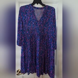 Lilly Pulitzer Blue and Pink Floral Long Sleeve Dress